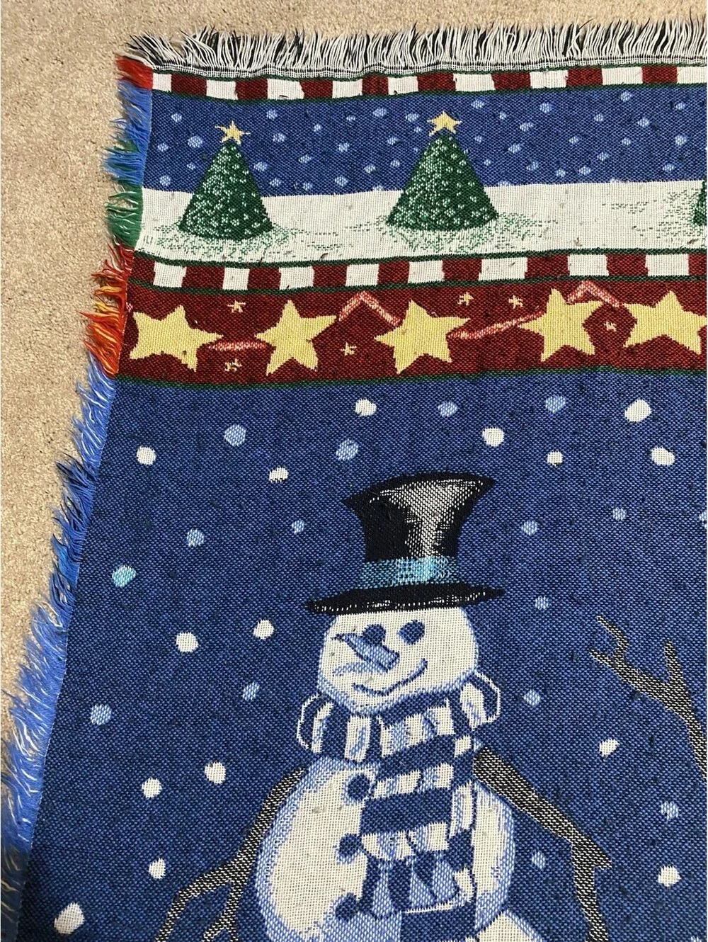 VTG Holiday Tapestry Throw Blanket - Snowmen Stars Christmas Trees - Mohawk Home